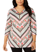 JM Collection Women Plus Zip Neck Tunic Mitered Vines