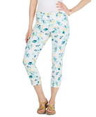 Charter Club Women Petite Tummy Control Floral Capri Jeans Turquoise Stone Combo
