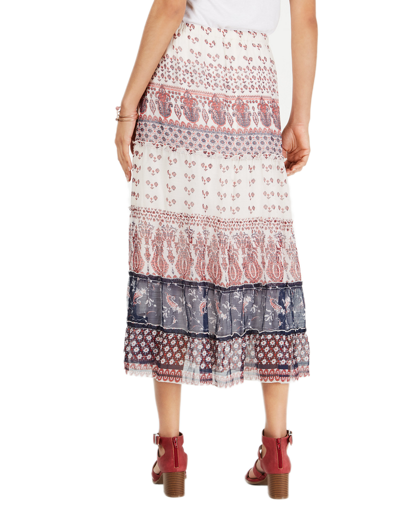 Style & Co Women Tiered Mixed Print Midi Skirt