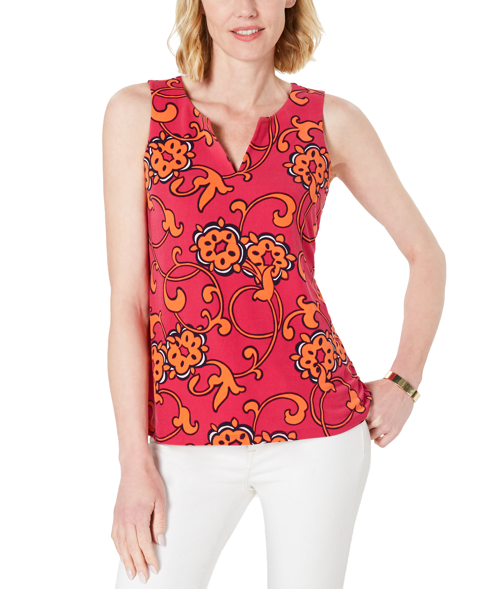 Charter Club Women Printed Sleeveless Top Moroccan Pink Combo