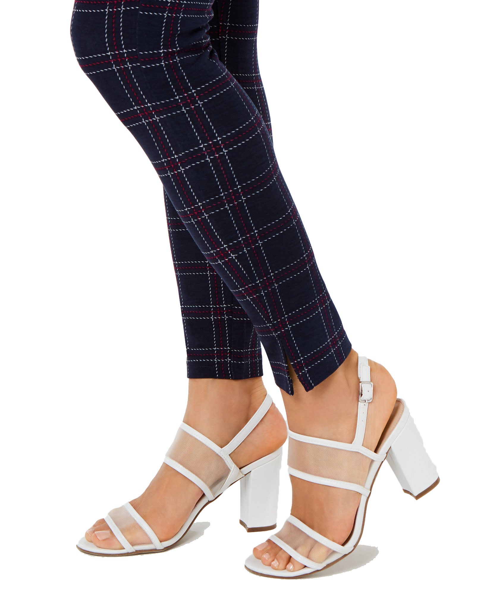 Hue Women Windowpane Knit High Waist Cropped Skimmer Leggings