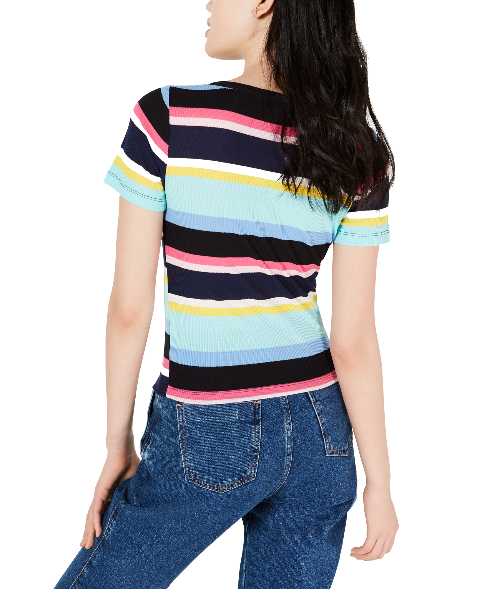 Planet Gold Women Striped V Neck Top