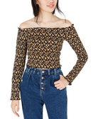 Self Esteem Women Printed Smocked Off The Shoulder Top Black