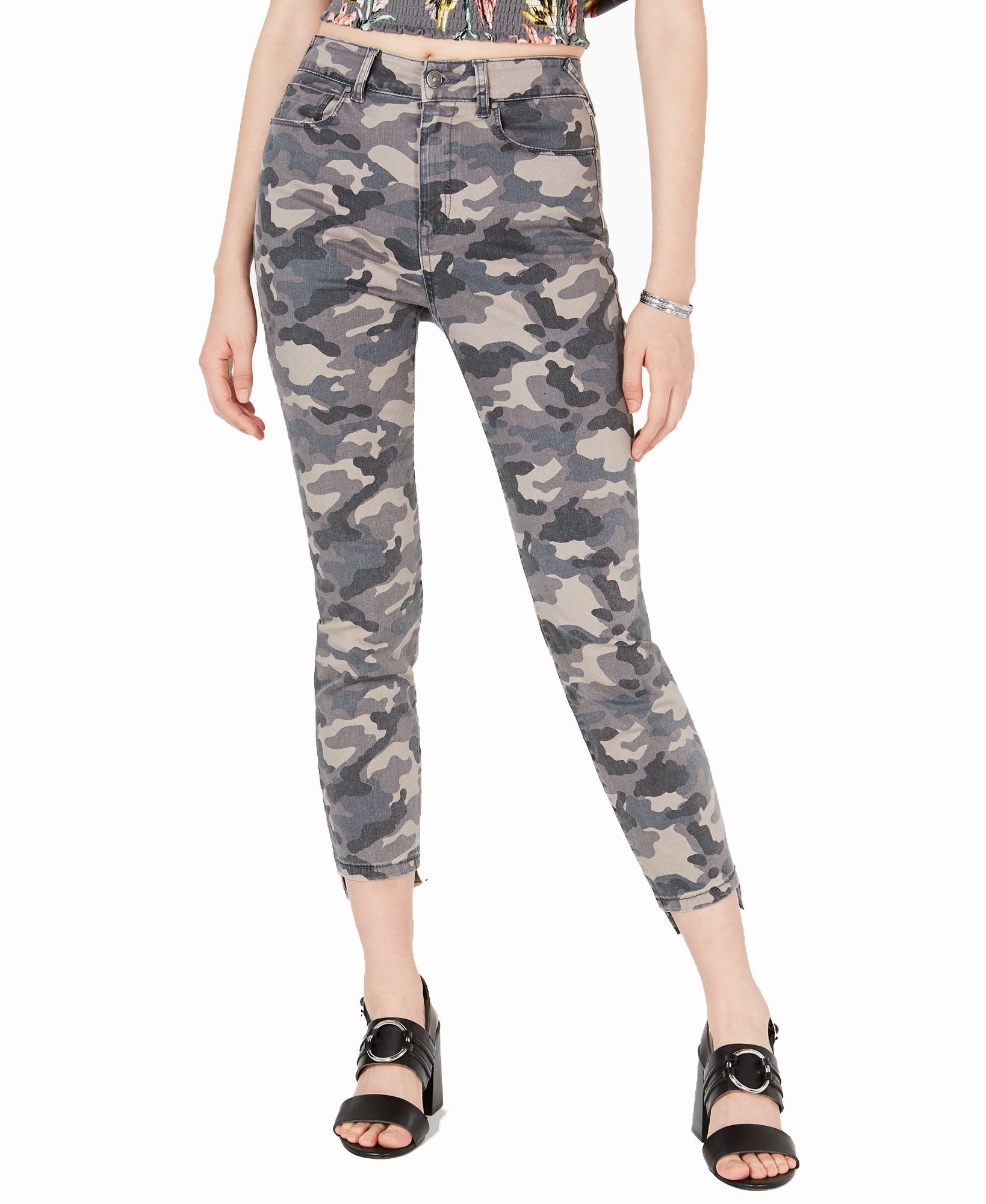 Rewash Women Camo Cropped Skinny Jeans Blue Grey