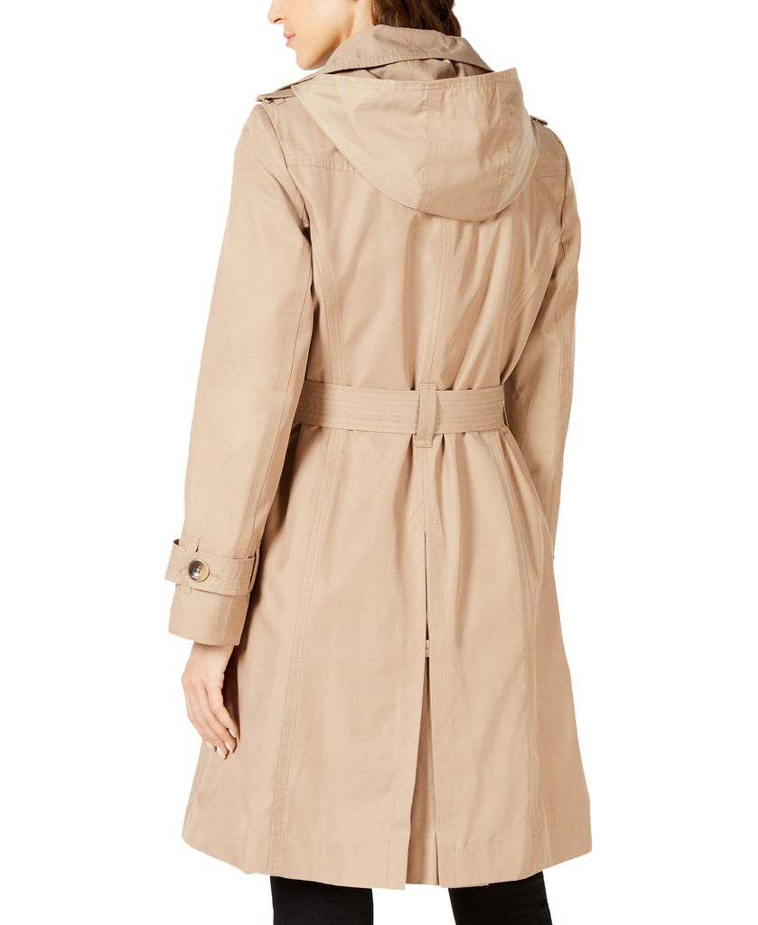 London Fog Women Double Breasted Water Resistant Hooded Trench Coat