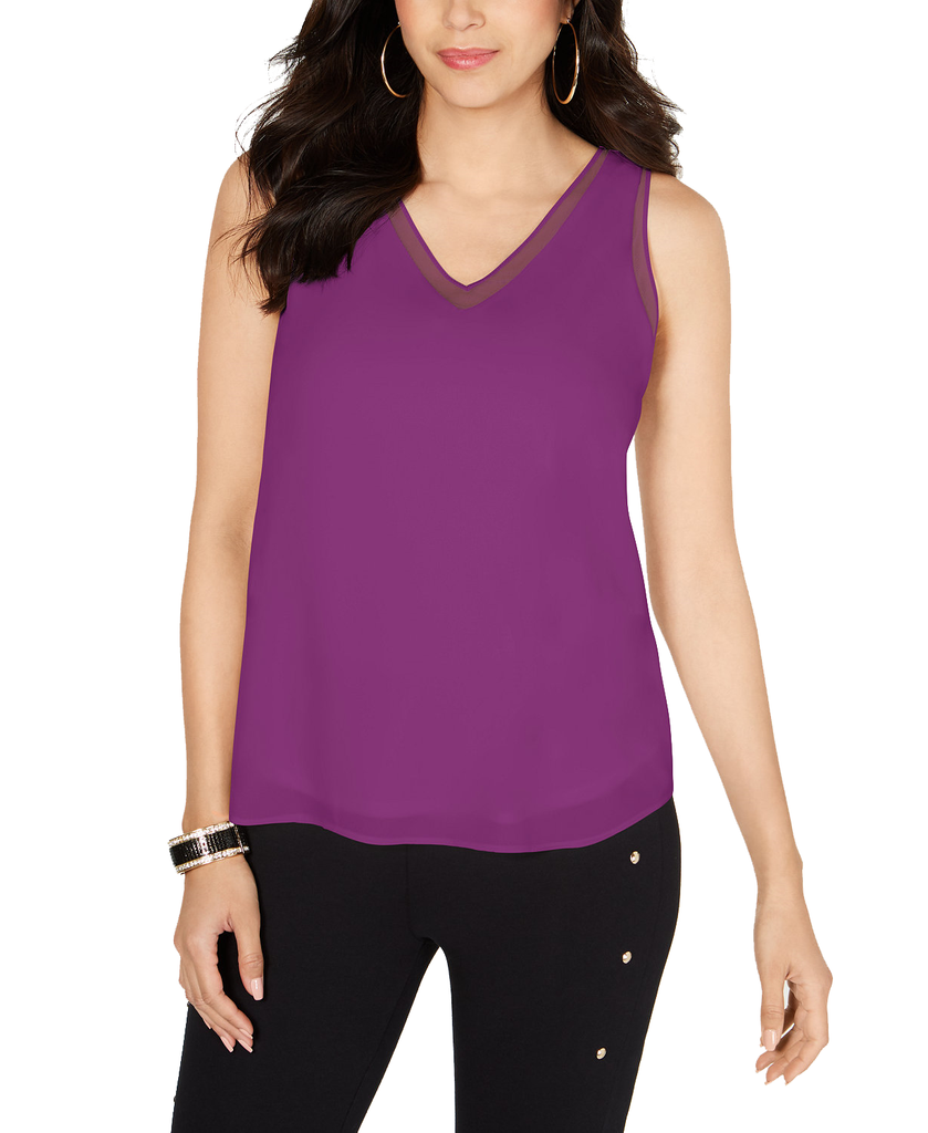 Thalia Sodi Women Mesh Trim Tank Top Wild Plum