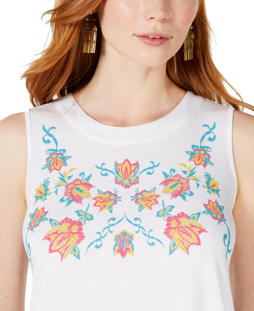 Style & Co Women Embroidered Keyhole Top