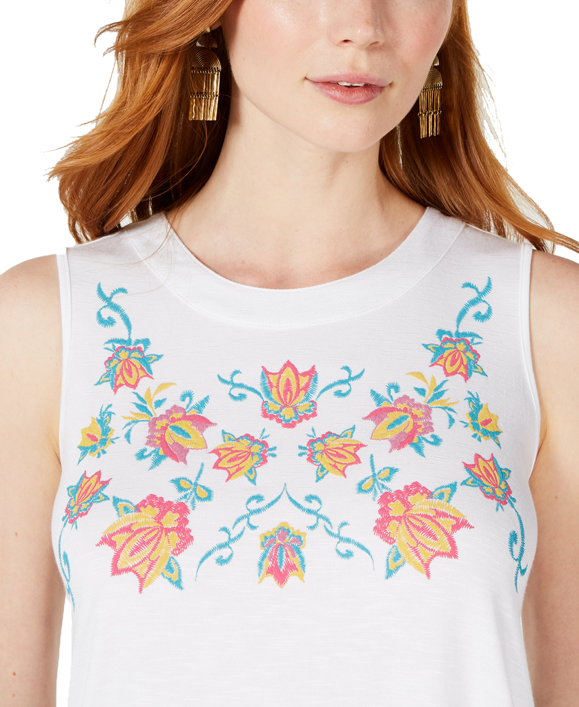 Style & Co Women Petite Sleeveless Embroidered Swing Top