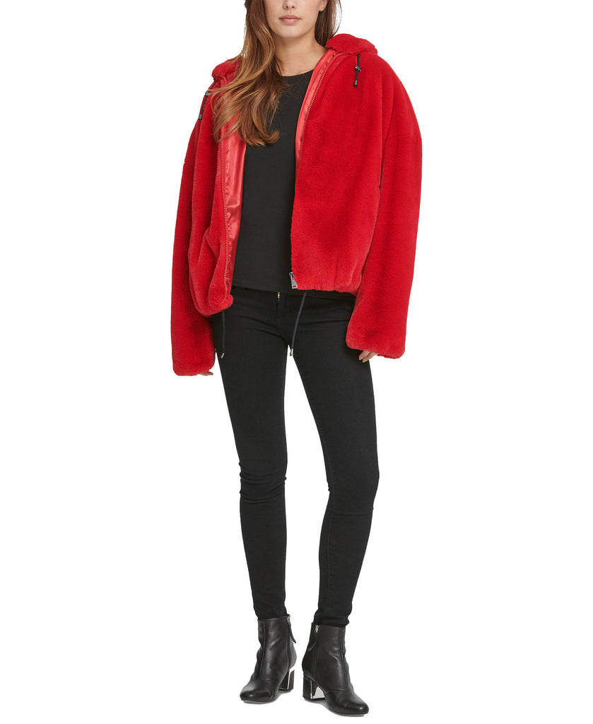 DKNY Women Hooded Faux Fur Jacket