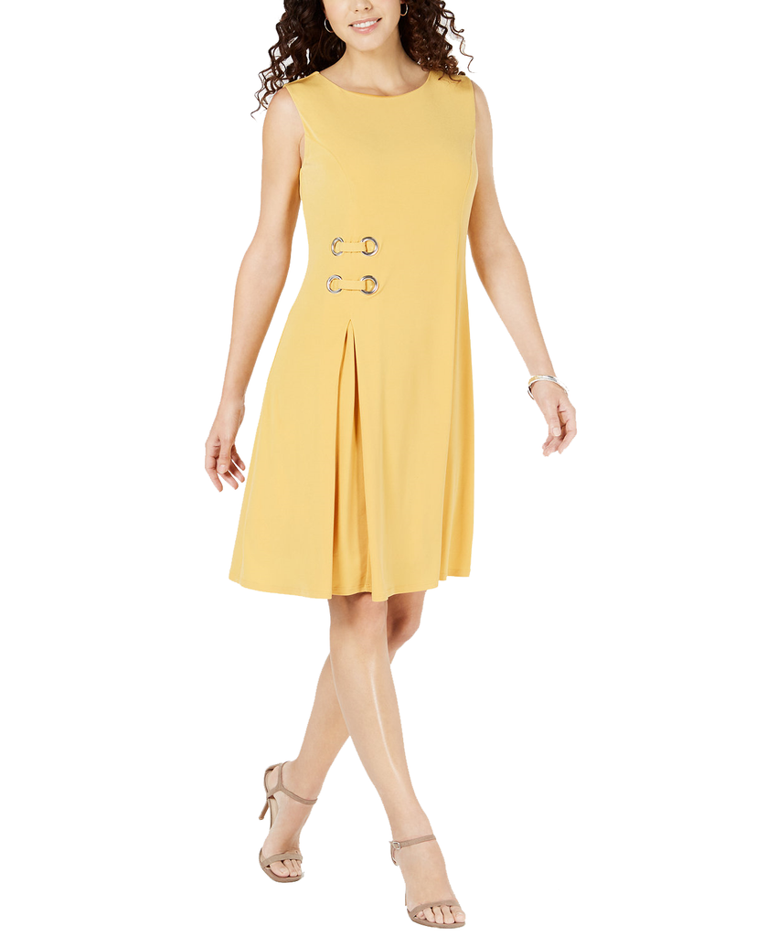 JM Collection Women Petite Grommet Waist Dress Saffron Gold