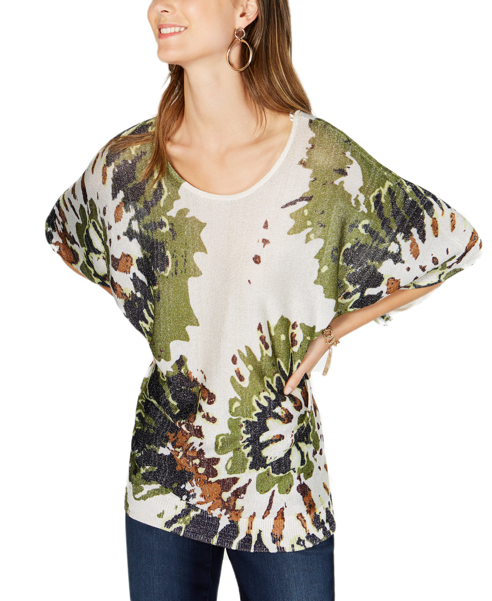INC International Concepts Women Petite Tie Dyed Metallic Sweater