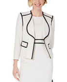 Kasper Women Wing Lapel Contrast Trim Blazer Parchment Black