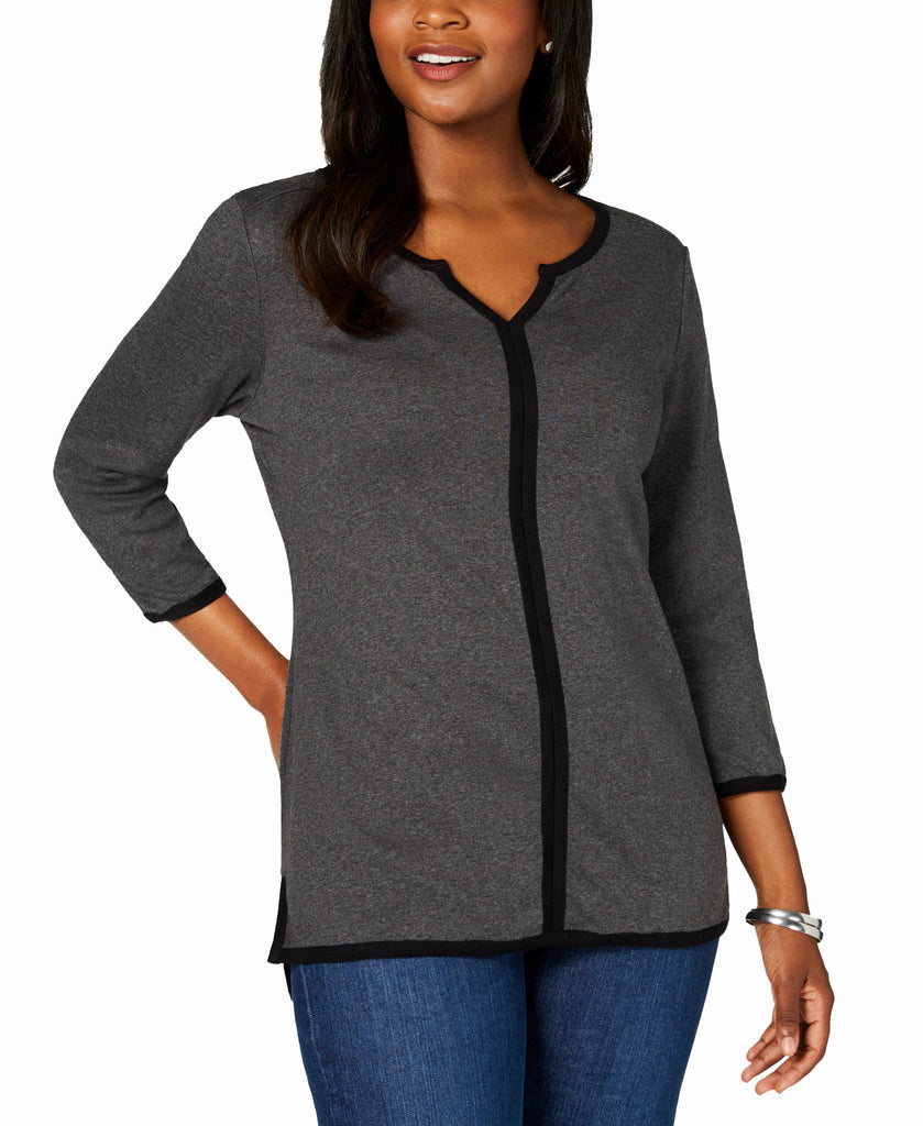 Karen Scott Women Cotton Tipped Tunic Charcoal Heather