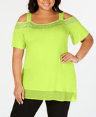 Belldini Women Plus Cold Shoulder Top Key Lime