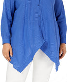 Anne Klein Women Plus Button Front Handkerchief Hem Cotton Top