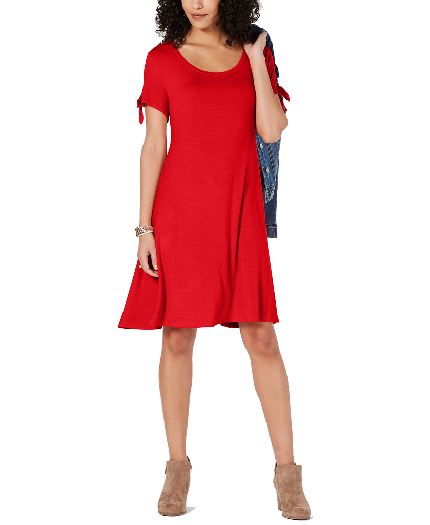 Style & Co Tie Sleeve Dress Real Red