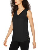JM Collection Women Grommet Trim Top Deep Black