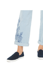 Style & Co Women Striped Embroidered Curvy Fit Boyfriend Jeans