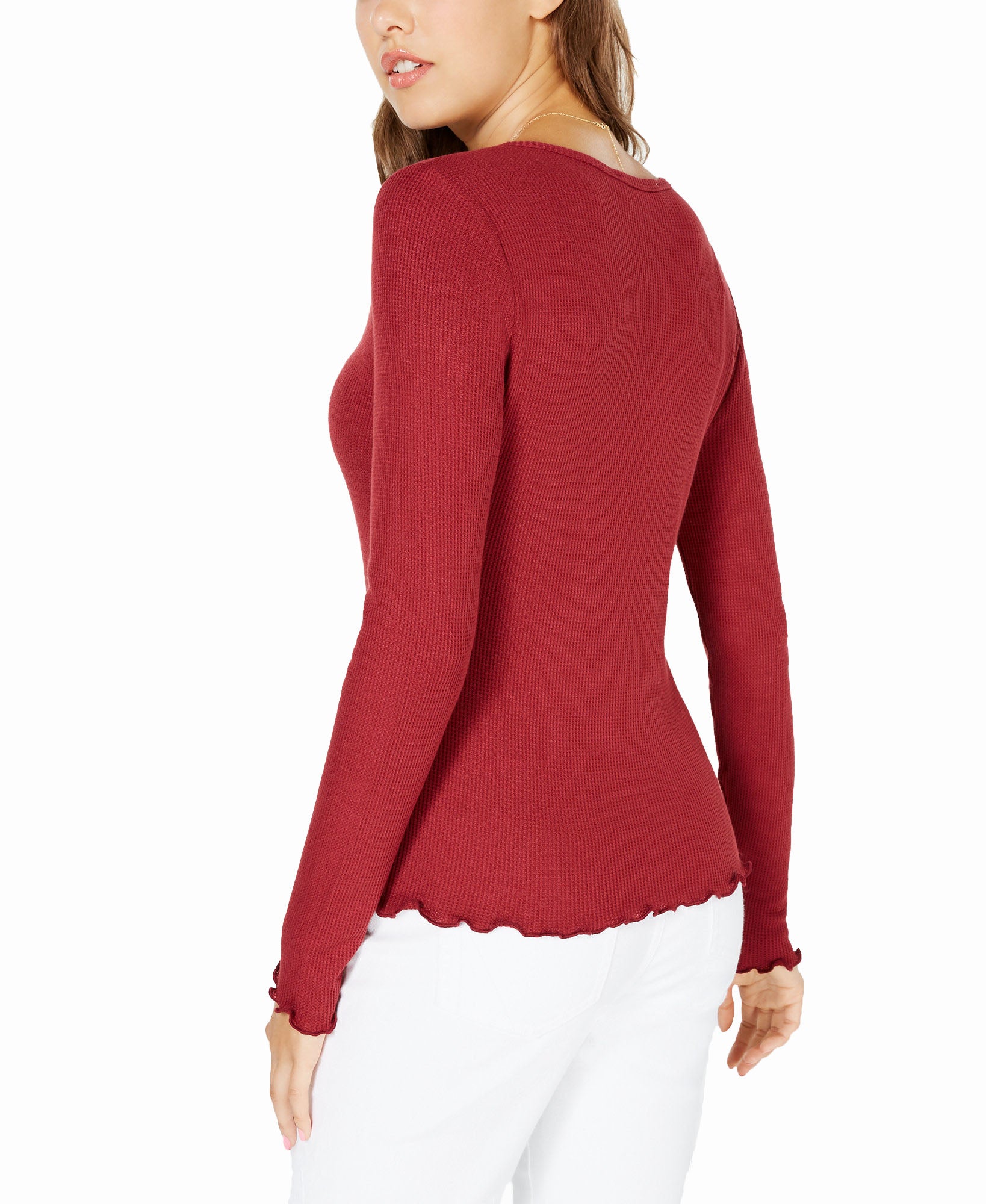 Hippie Rose Women Waffle Knit Lettuce Edge Top