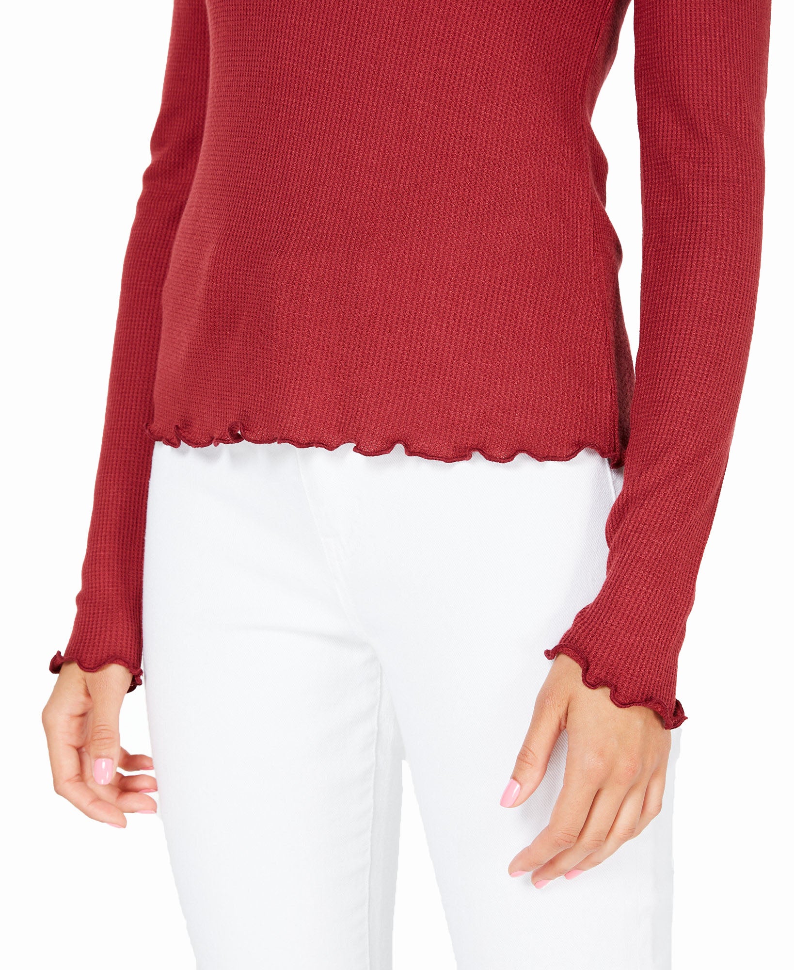 Hippie Rose Women Waffle Knit Lettuce Edge Top