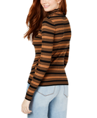 Say What Women Striped Crossover Hem Mock Neck Sweater