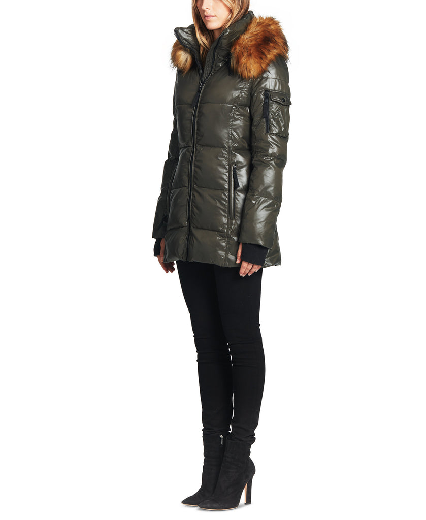 S13 Women Gramercy Down Puffer Coat with Faux Fur Trim Hood