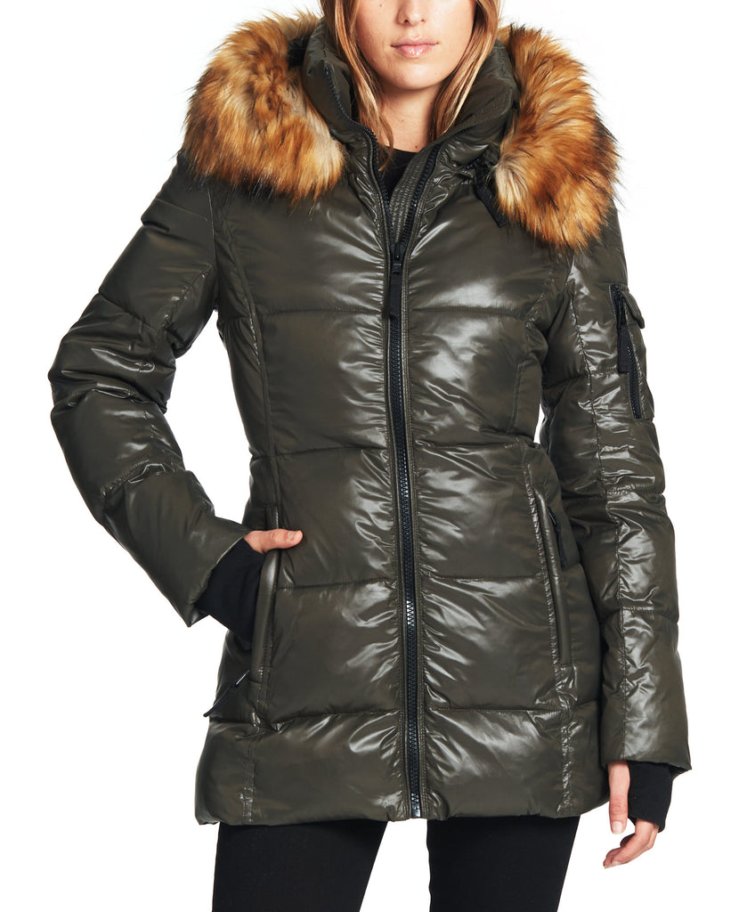 S13 Women Gramercy Down Puffer Coat with Faux Fur Trim Hood