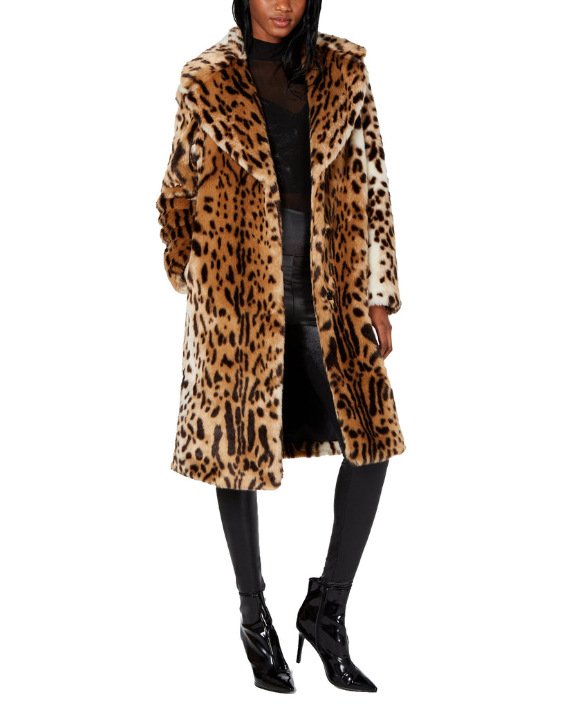 Kendall + Kylie Women Faux Fur Leopard Print Coat