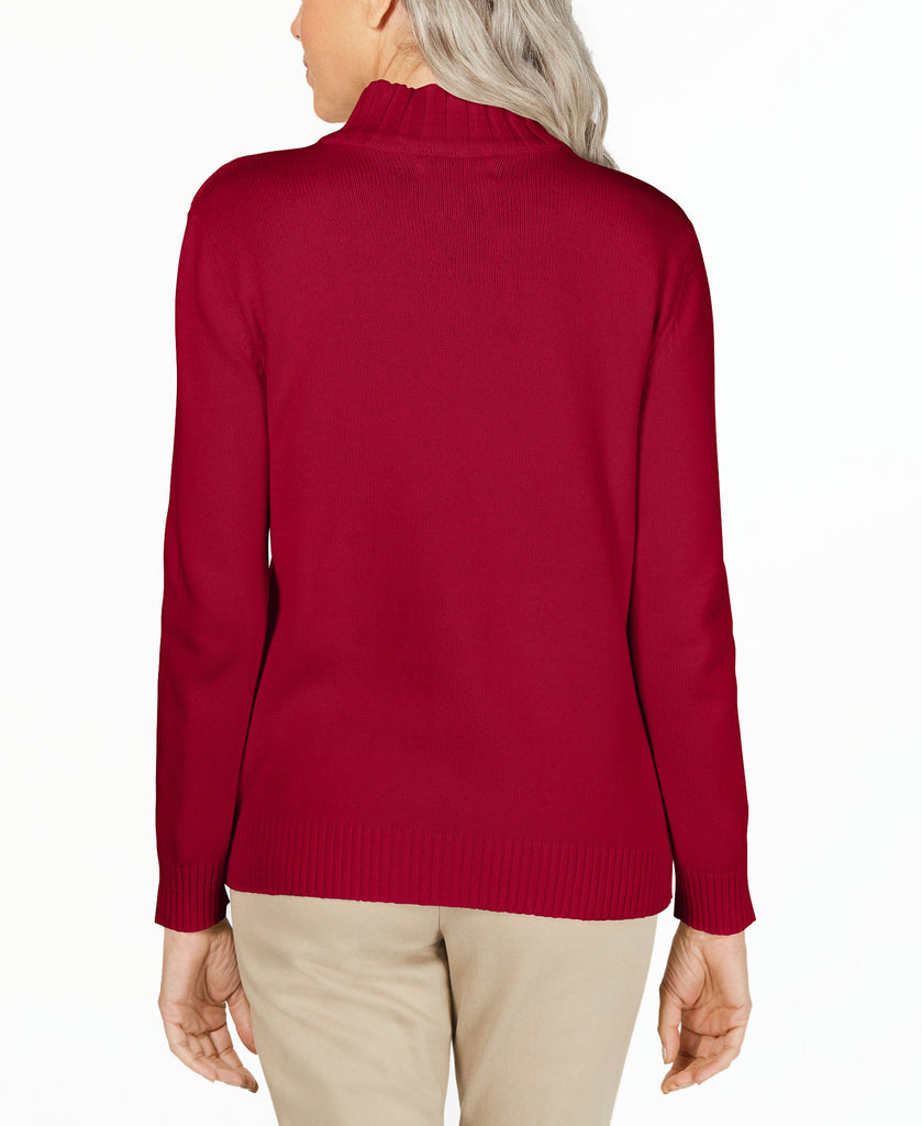 Karen Scott Women Cotton Zip Neck Sweater