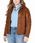 Kenneth Cole Women Plus Faux Leather Jacket Caramel