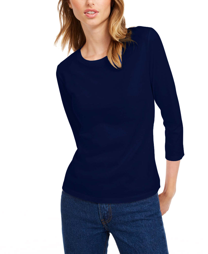 Maison Jules Women 3 4 Sleeve Solid T Shirt Blu Notte