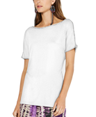INC International Concepts Women Short Sleeve Jewel Embellished Top Bright White