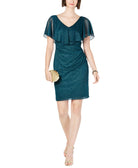 Connected Women Petite Metallic Glitter Popover Dress Hunter Green