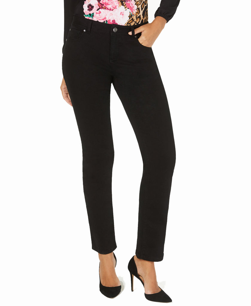 INC International Concepts Women Straight Leg Jeans with Tummy Control Deep Black