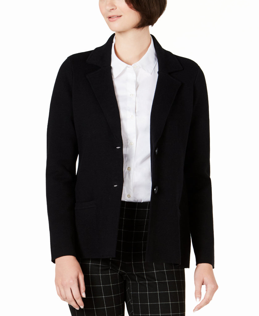 Charter-Club-Women-Sweater-Blazer-Jacket-Deep-Black