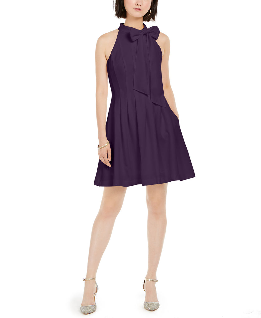 Vince Camuto Women Bow Neck Fit & Flare Dress Purple