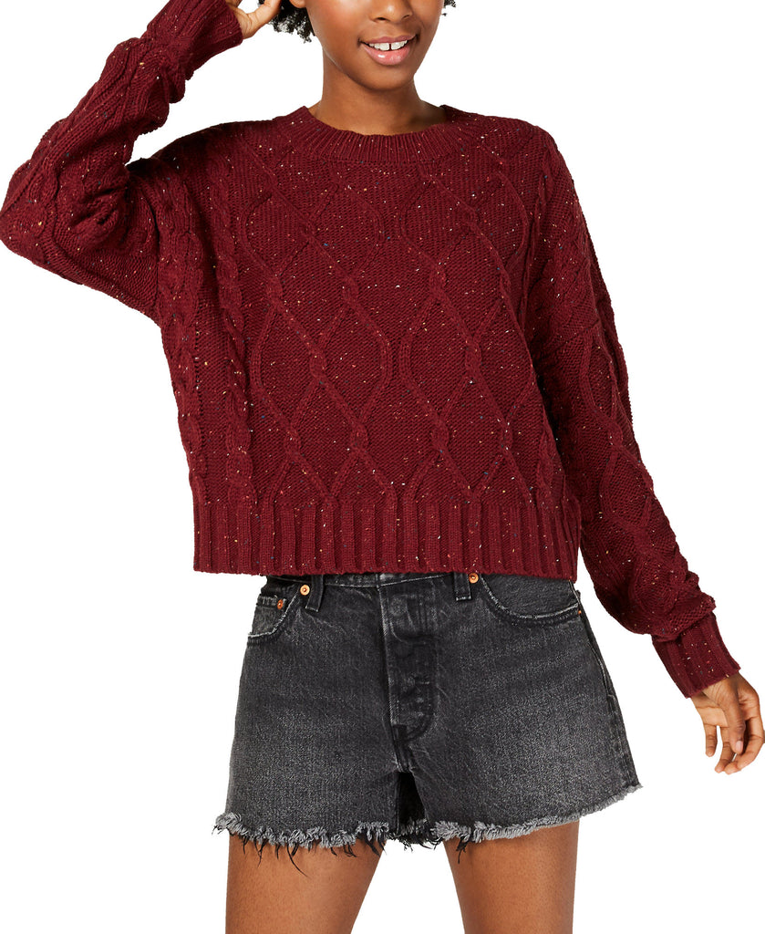 Ultra Flirt Women Cable Knit Sweater Tawny Port