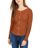 Self Esteem Women Boat Neck Ribbed Top Rust