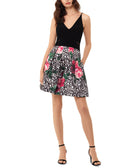 XSCAPE Women Mixed Print Fit & Flare Dress Black