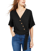 Gypsies & Moondust Women Faux Wrap Bell Sleeve Top Black