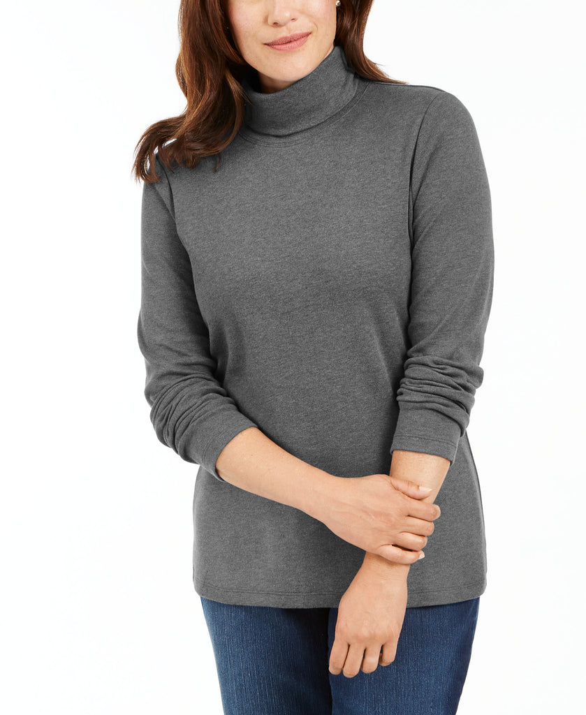 Karen Scott Women Long Sleeve Turtleneck Charcoal Heather