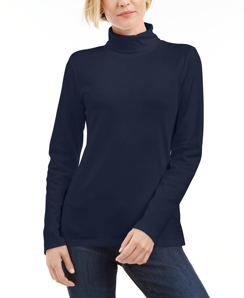 Karen Scott Women Cotton Turtleneck Intrepid Blue