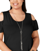 JM Collection Plus Flutter Sleeve Cold Shoulder Necklace Top