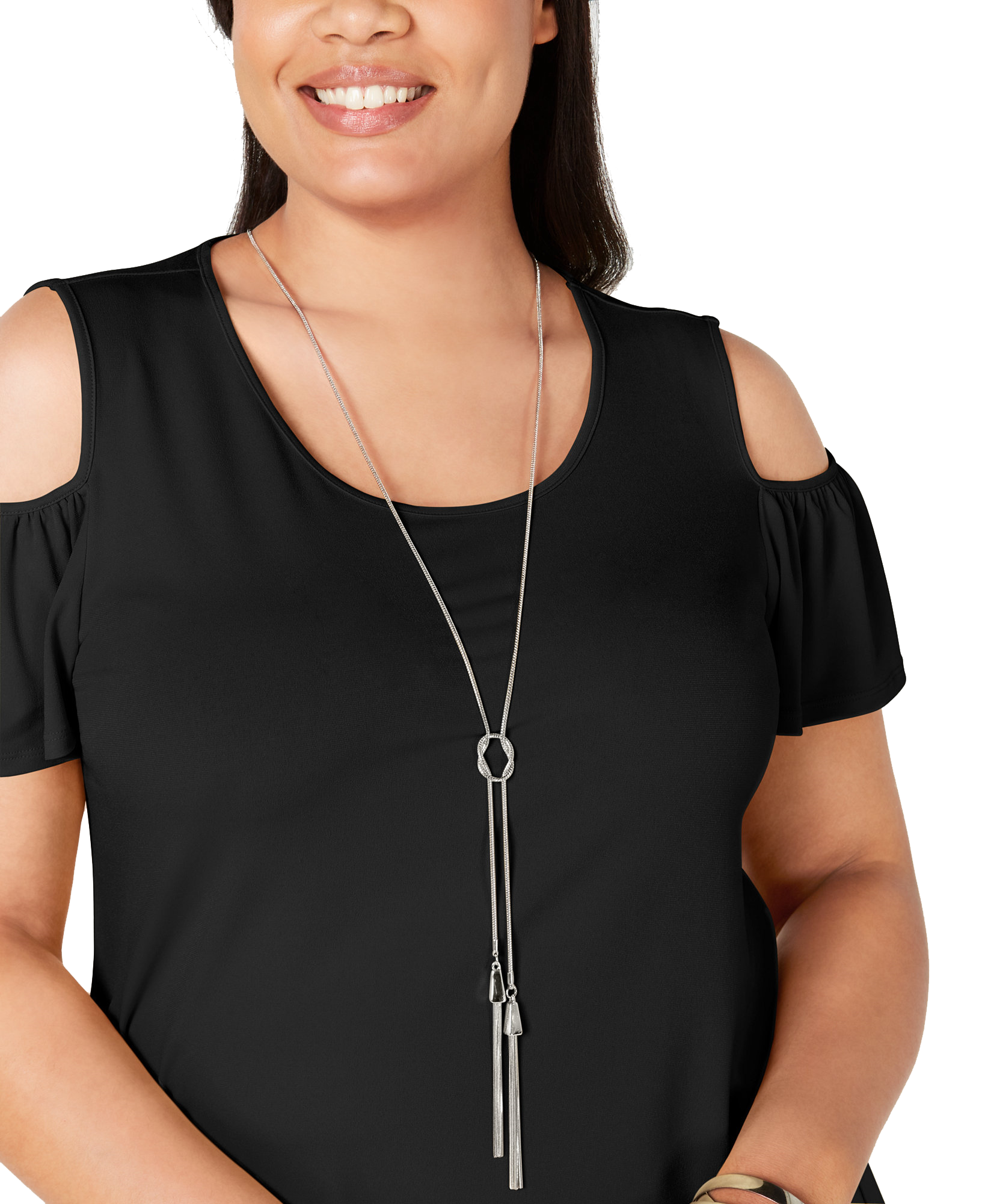 JM Collection Plus Flutter Sleeve Cold Shoulder Necklace Top