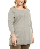 Karen Scott Women Plus Cotton Roll Neck Sweater Smoke Grey