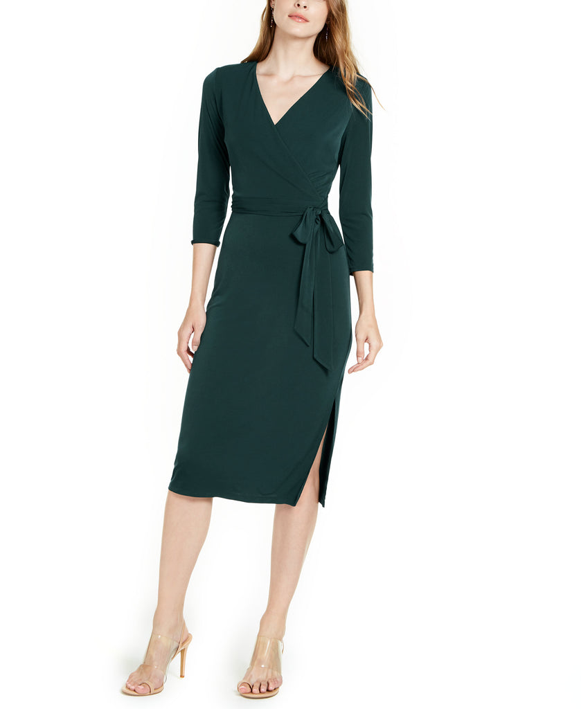 INC International Concepts Women Side Tie Faux Wrap Dress Hunter Forest