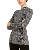INC International Concepts Women Fringe Trim Jaquard Sweater Deep Black