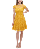 kensie Women Floral Lace Fit & Flare Dress Golden