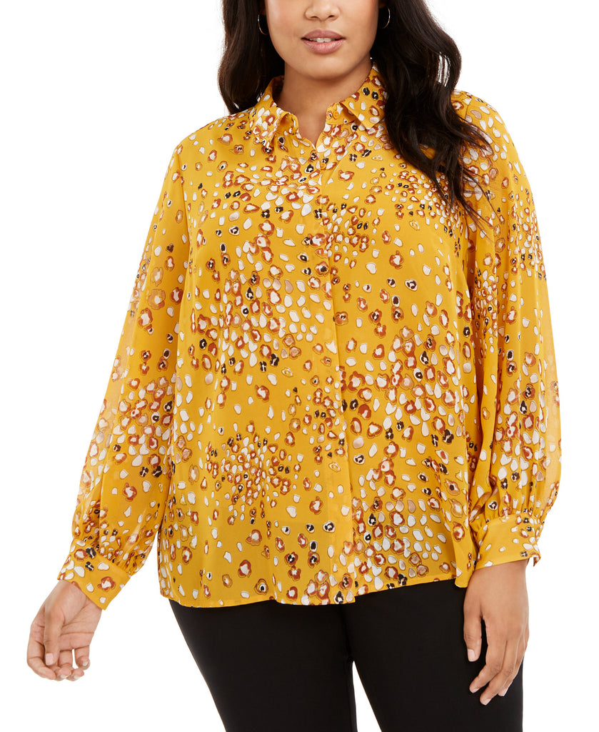 Alfani Women Plus Printed Blouse Yellow Outline Leopard