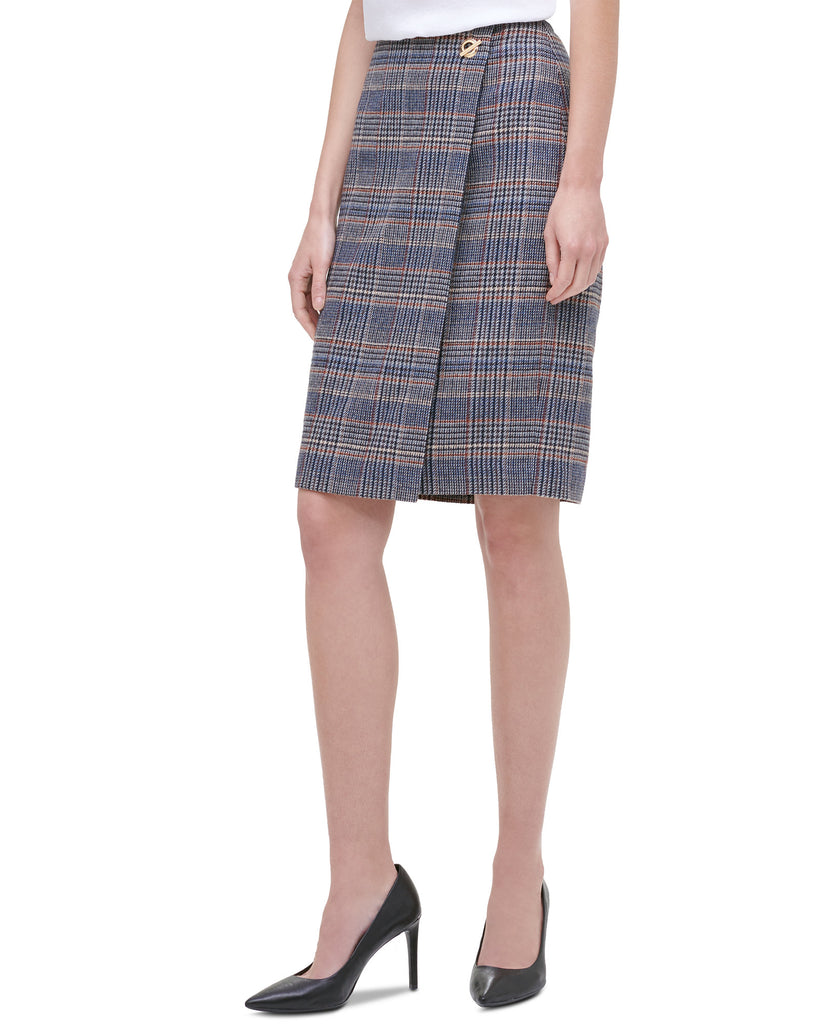 Calvin Klein Women Plaid Tweed Pencil Skirt Orange Multi